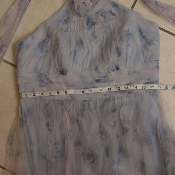 NWT Dessy Collection Tulle Floral Print Gown Maxi Dress Blue Mist Garden 16 - Picture 9 of 12